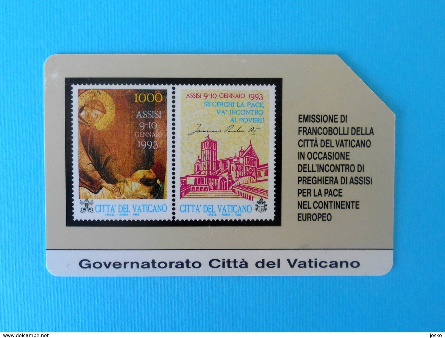 Vatican SCV 1 ( Old And Rare Card ) ** " Assisi Per La Pace " ** Stamps On Card Church Stamp Timbre Timbres Carte - Sonstige – Europa