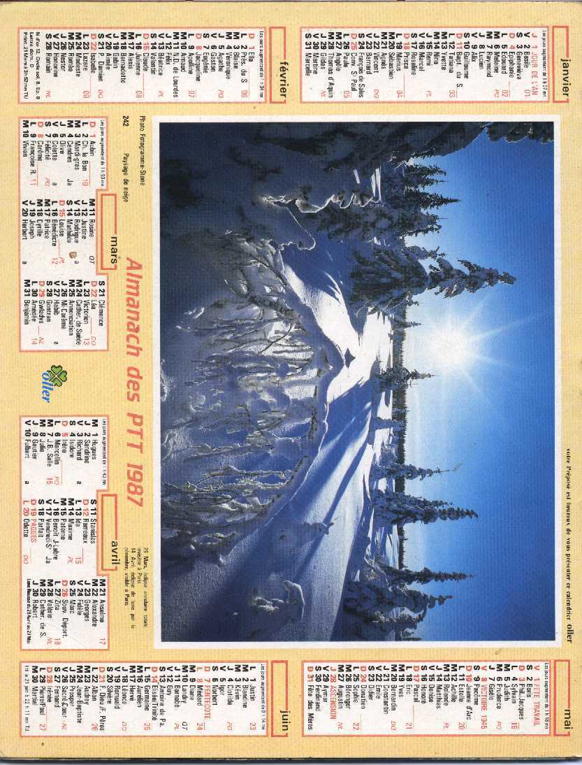 CALENDRIEZR PTT 1987  OLLER - Grossformat : 1981-90