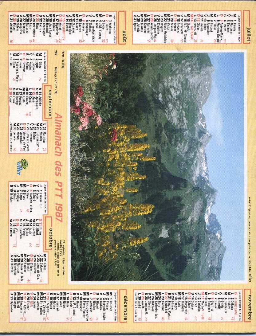 CALENDRIEZR PTT 1987  OLLER - Big : 1981-90