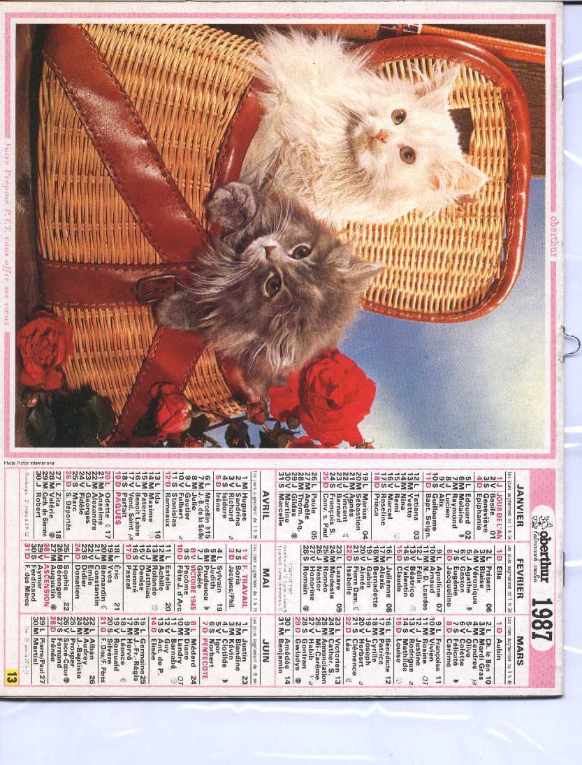 CALENDRIER PTT 1987  OBERTHUR - Grand Format : 1981-90