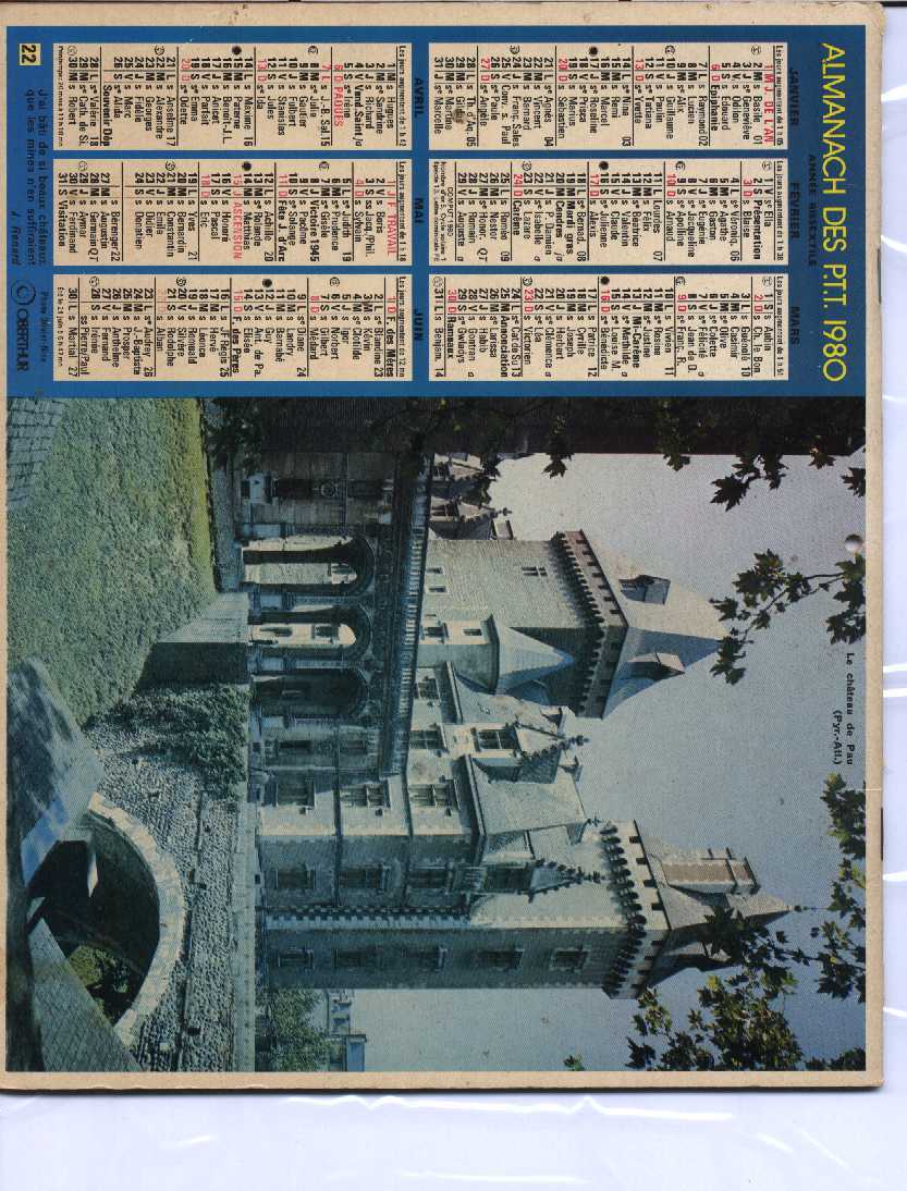 CALENDRIER PTT 1980  OBERTHUR - Tamaño Grande : 1971-80