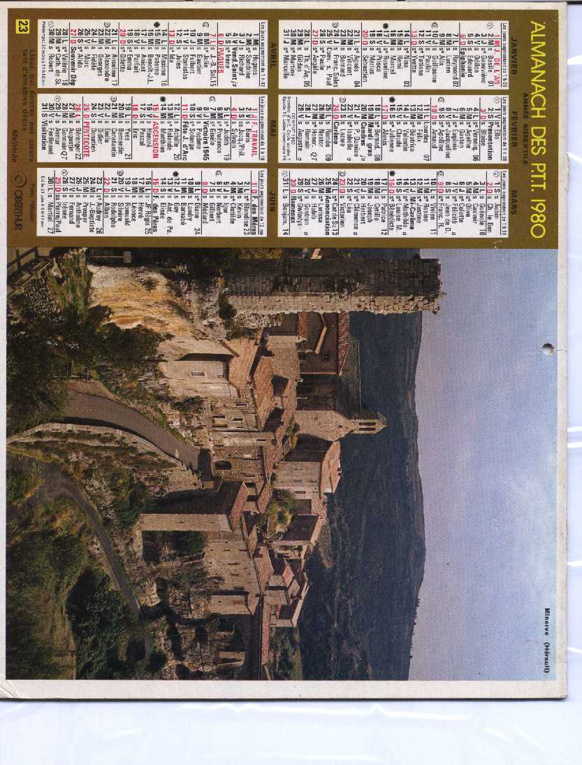 CALENDRIER PTT 1980  OBERTHUR - Big : 1971-80