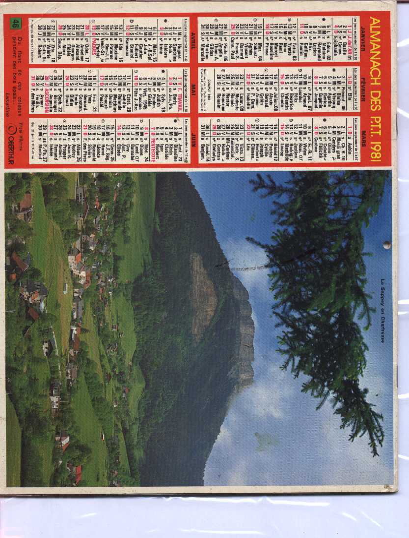 CALENDRIER PTT 1981 OBERTHUR - Tamaño Grande : 1981-90