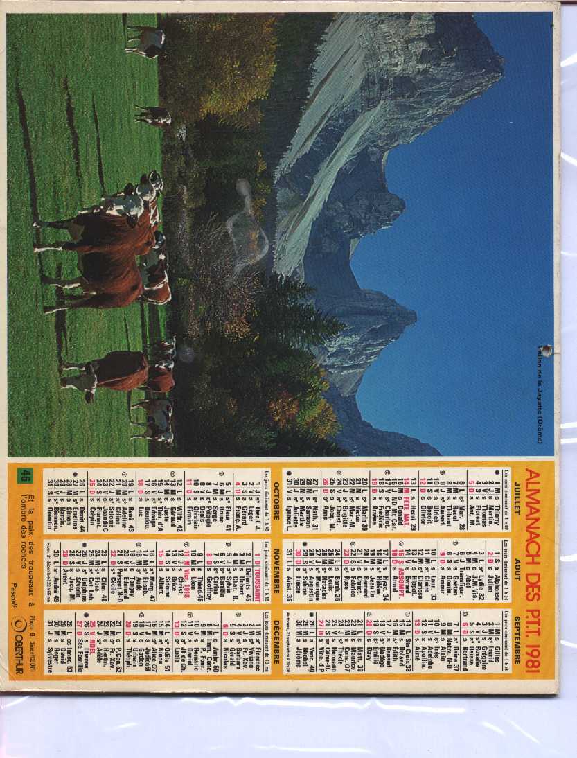 CALENDRIER PTT 1981 OBERTHUR - Big : 1981-90