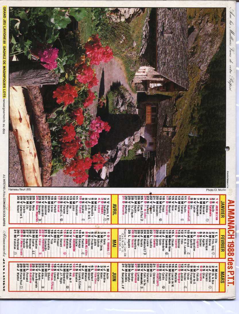 CALENDRIER PTT 1988 LAVIGNE - Grand Format : 1981-90