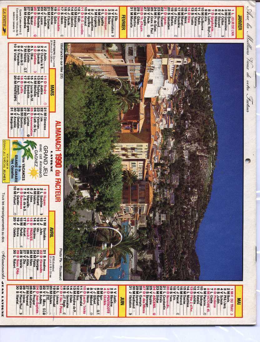 CALENDRIER PTT 1990 LAVIGNE - Grand Format : 1981-90