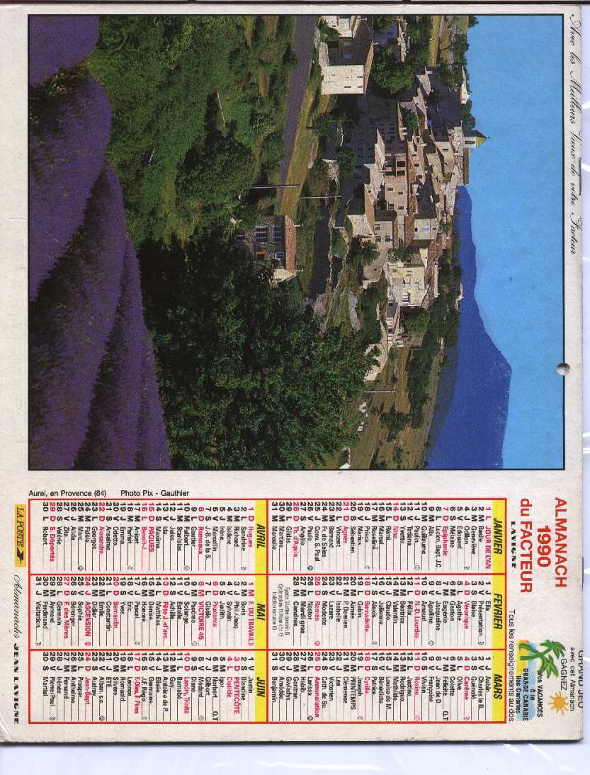 CALENDRIER PTT 1990 LAVIGNE - Grossformat : 1981-90