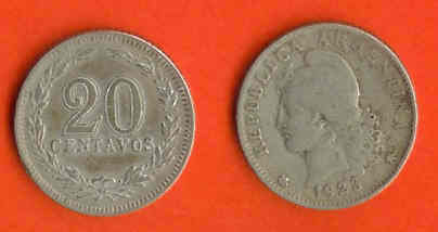 ARGENTINA 1923-37 20 Centavos Copper-nickel KM11 C364 - Argentinië