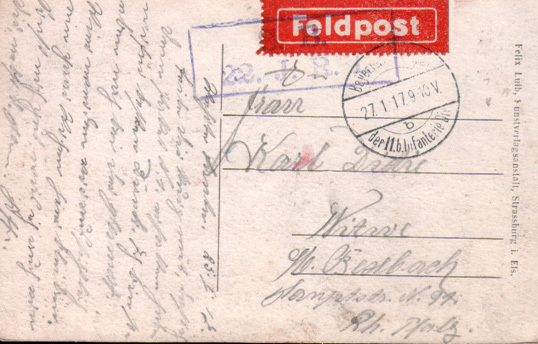 Lot 232: Carte Postale De Dambach, 1ére GM Avec Vignette Feldpost En Rouge Et Bonne Oblitération,27.01.1917 - Autres & Non Classés