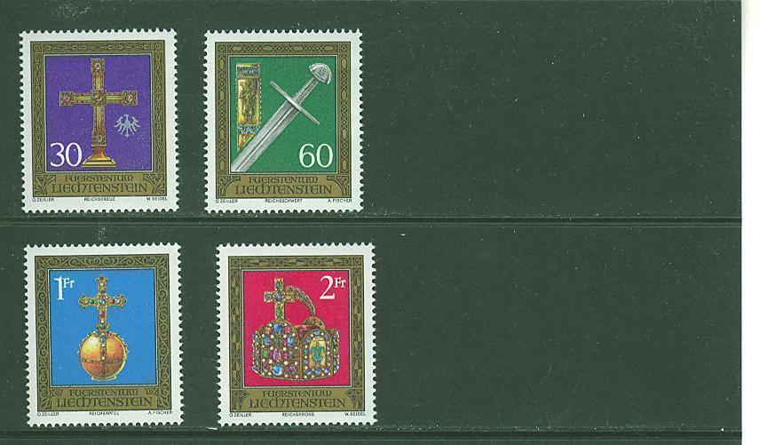 L0042 Joyaux Imperiaux Epéé Crucifix Globe Couronne Liechtenstein 1975 Neuf ** 569 à 572 - Unused Stamps