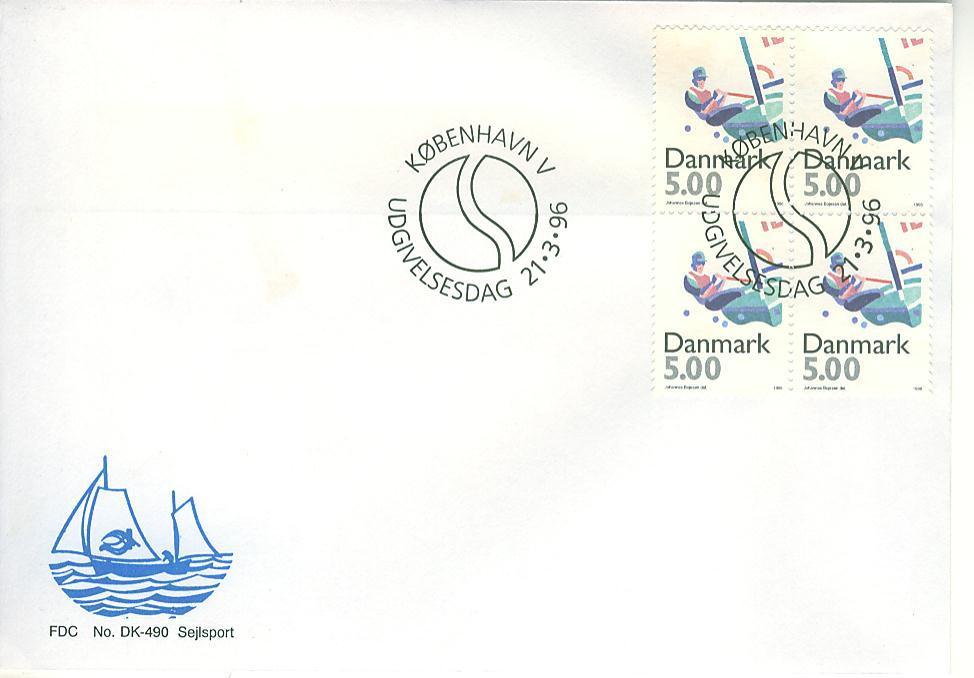 C1306 Voile Bloc De 4 Danemark 1996 FDC Premier Jour - Sailing