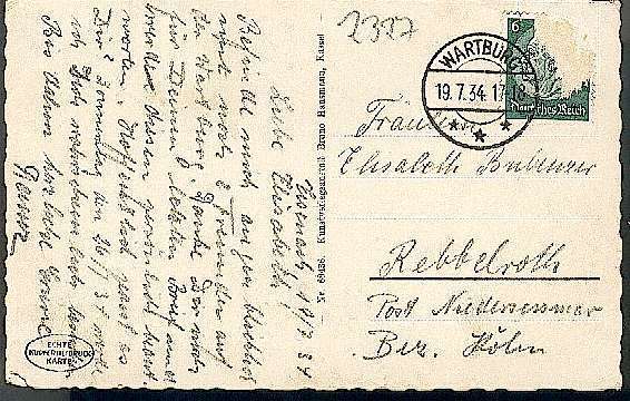 CP (Postkarte) WARTBURG/EISENACH -19-07-1934 -(schwarz/weiß); MIT Briefmarke, Ca. 14 Cm X 9 Cm, Siehe Foto, Gebraucht - Eisenach