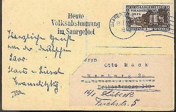 CP (Postkarte) SAARBRÜCKEN -1935- (schwarz/weiß) MIT Briefmarke, Ca. 14 Cm X 9 Cm, Siehe Foto, Gebraucht. - Saarbruecken