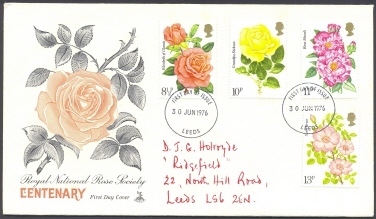 U.K. 1976 FDC - Rose Society - Unclassified