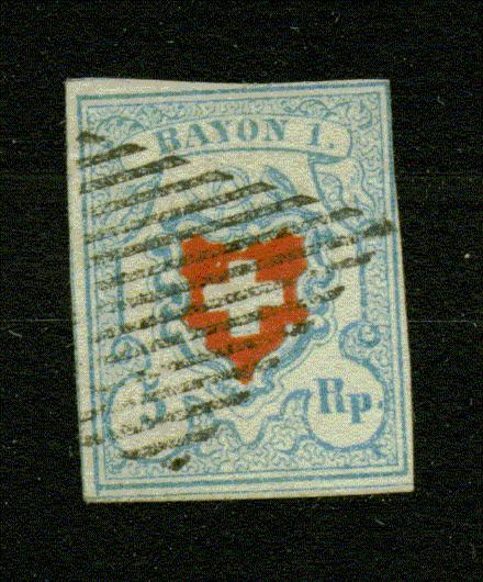 SUISSE Nº 20 Obl. Grandes Traces D´encadrement Signe R.Calves Comme TTB - 1843-1852 Federale & Kantonnale Postzegels