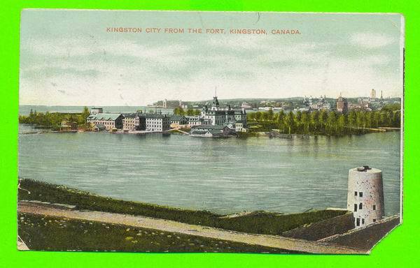 KINGSTON CITY FROM THE FORT - KINGSTON, ONTARIO - CARTE VOYAGÉE EN1907 - RIGHT CORNER MISSING - Kingston