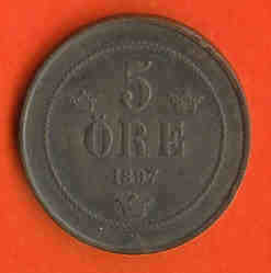 SWEDEN 1897 Coin 5 Ore Bronze KM 757 C421 - Sweden