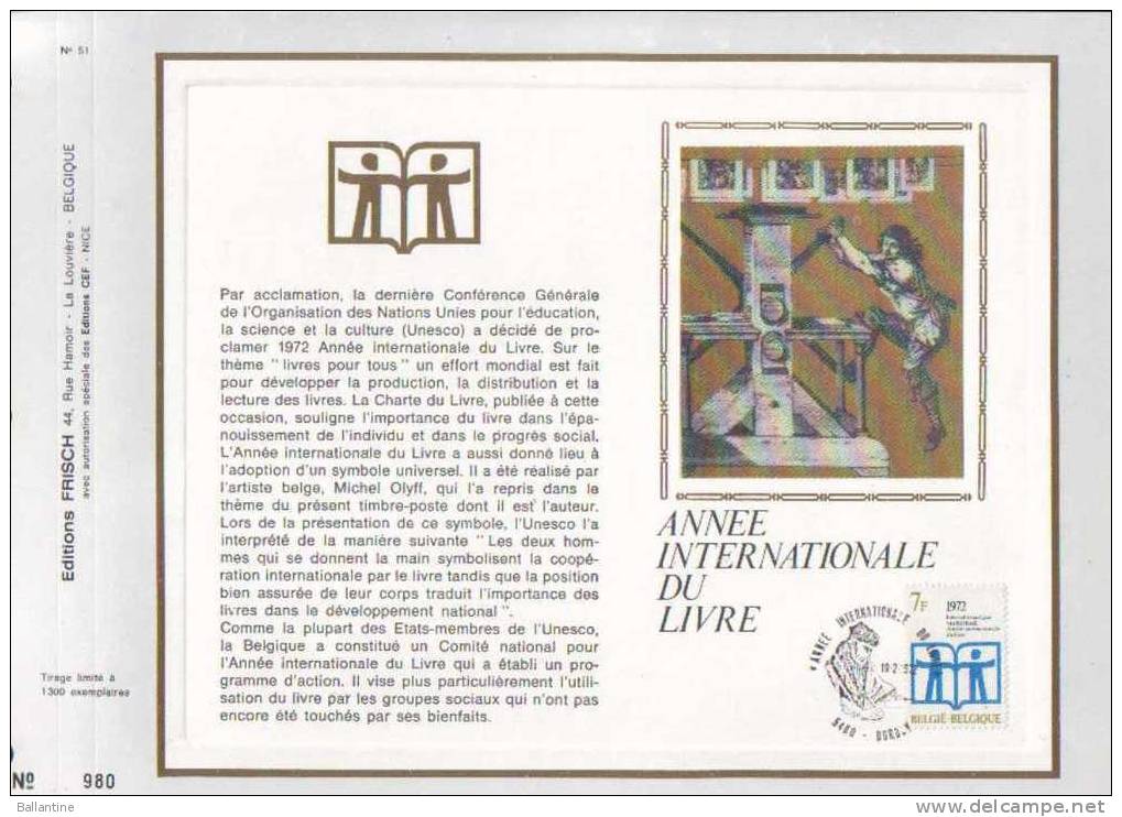 FEUILLET CEF BELGIQUE 51  ANNEE INTERNATIONALE DU LIVRE - 1971-1980