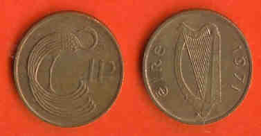 IRELAND 1971-76 Coin 1 Pence Bronze KM20 C452 - Ireland
