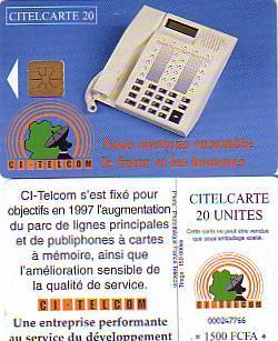 COTE IVOIRE CI-TELCOM BLEU CITELCARTE 20U UT - Costa D'Avorio