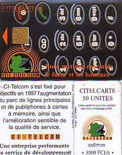 COTE IVOIRE CI-TELCOM NOIRE CITELCARTE 50U UT - Costa D'Avorio