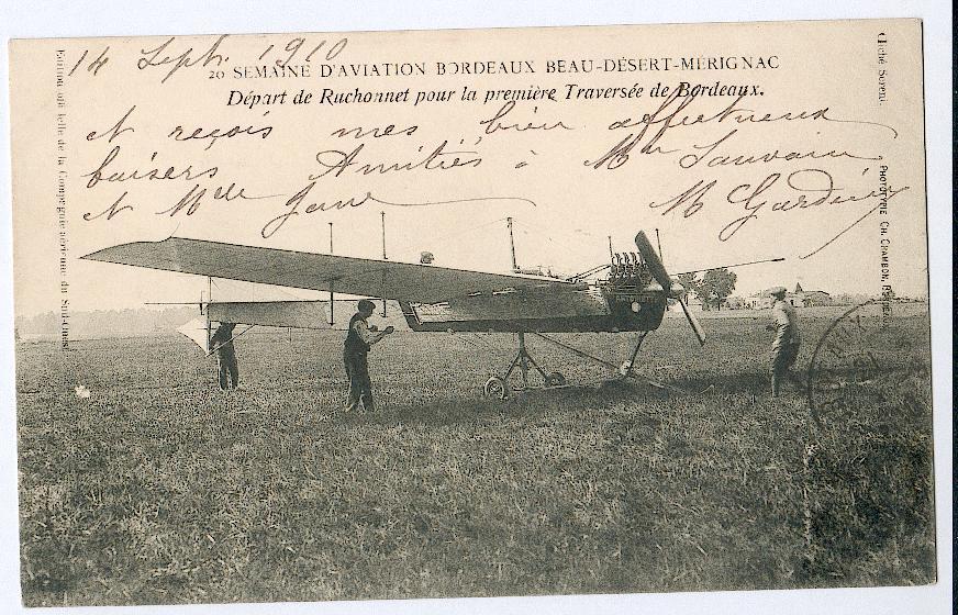 33 - MERIGNAC. Semaine D'Aviation Bordeaux Beau-Désert-Mérignac. Départ De Ruchonnet Pour La 1ère Traversée De Bordeaux. - Merignac