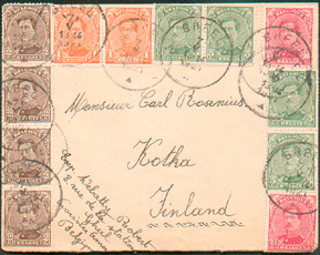 Affr. Multicolore 1 C. (x2) - 2c. (x4) - 5c. (x4) - 10 C. (x2) Ob. Sc GHEEL S/L. Du 7-V-1921 Vers Kotka. (Finlande) -- 1 - 1915-1920 Albert I
