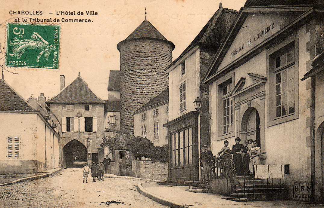 71 CHAROLLES Hotel De Ville, Tribunal De Commerce, Animée, "Restaurant", Ed HRM, 1910 - Charolles