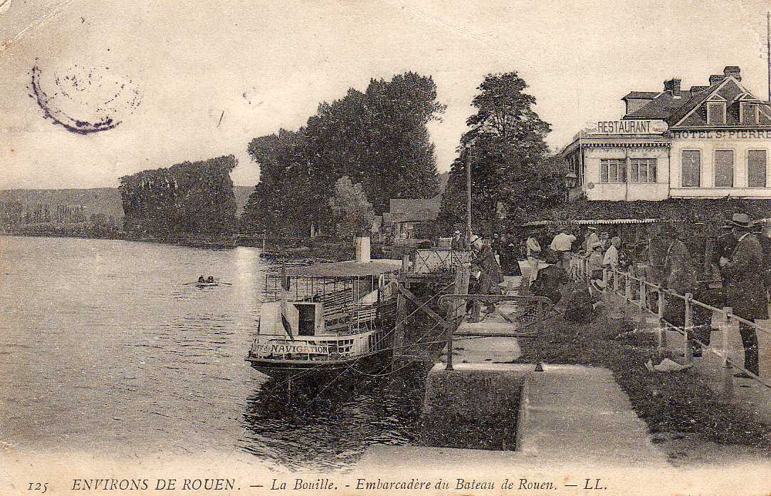 76 LA BOUILLE Embarcadère Du Bateau De Rouen, Animée, Hotel St Pierre, Ed LL 125, 1906 - La Bouille