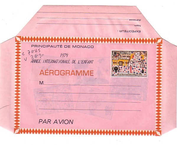 MARCOPHILIE THEME  L'ENFANCE MONACO AEROGRAMME ** ANNEE INTERNATIONALE DE L'ENFANT 1979  COTE 7.65 € ( à 1 F 80  NEUF) - Airmail