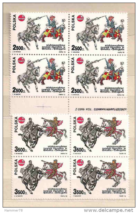 POLAND 1993 MIX JOUSTING AT GOLUB-DOBRZYN 3500 Zl BLOCK Of 4 MNH - Unused Stamps