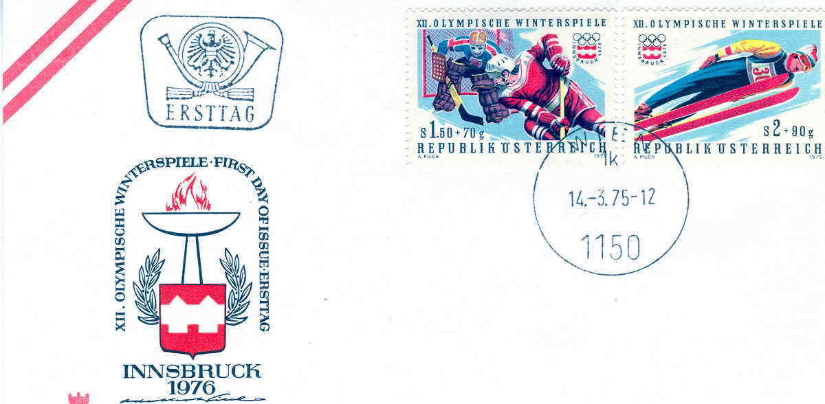 HOCKEY SUR GLACE FDC AUTICHE 1976 JEUX OLYMPIQUES D'INNSBRUCK  SAUT A SKI ET HOCKEY SUR GLACE - Winter 1976: Innsbruck