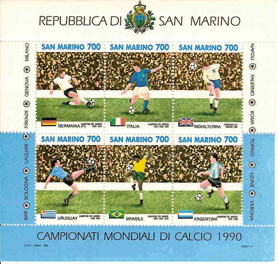 Bloc Coupe Du Monde De Football 1990 6 Timbres Différents. - Other & Unclassified