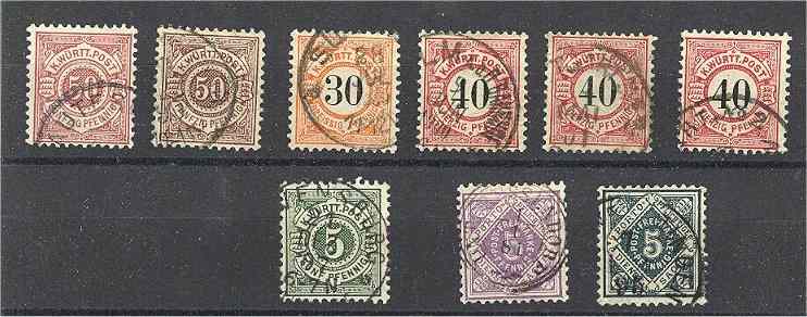 GERMANY, WUERTTEMBERG 1875-1900 NICE GROUP, BETTER CANCELS AND COLORS! - Used