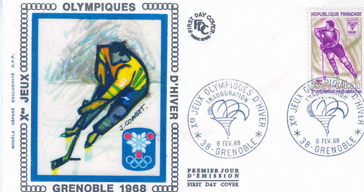 HOCKEY SUR GLACE FDC FRANCE 1968 JEUX OLYMPIQUES DE GRENOBLE - Winter 1968: Grenoble