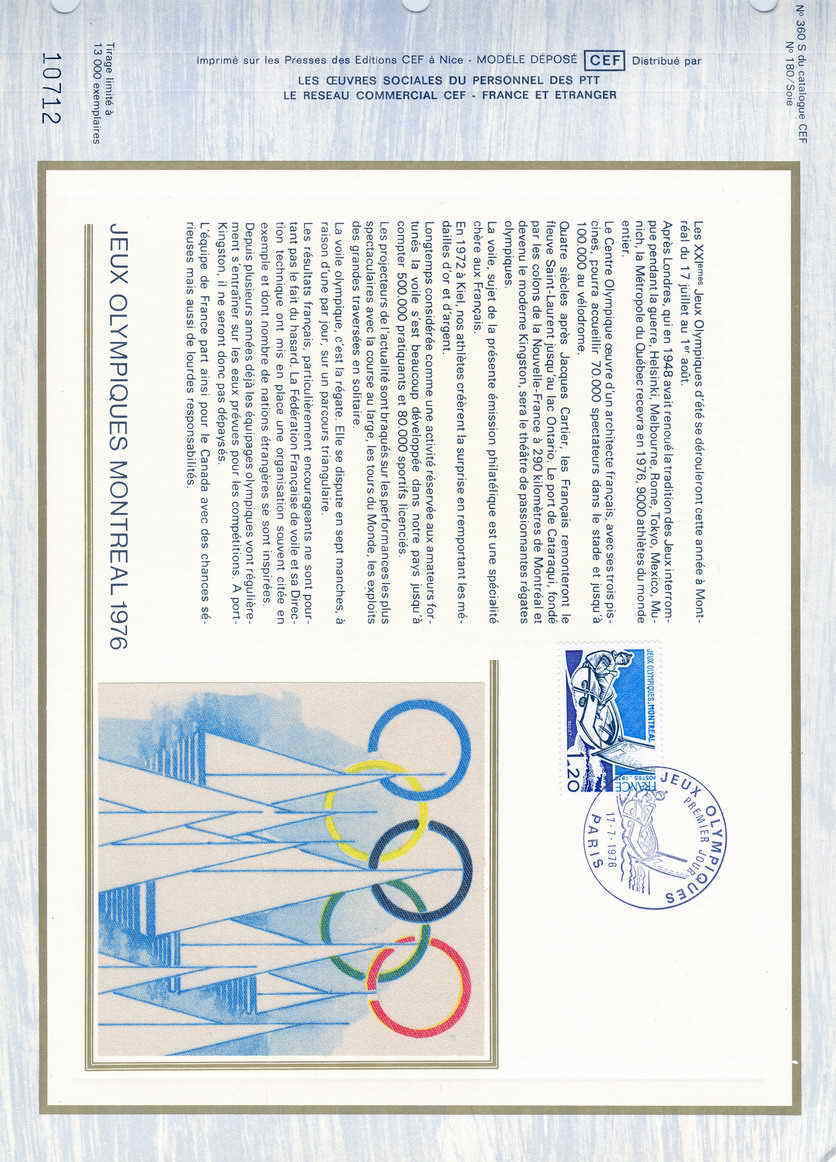 JEUX OLYMPIQUES FEUILLET SOUVENIR OFFICIEL FRANCE1976  JEUX OLYMPIQUES DE MONTREAL VOILE - Ete 1976: Montréal