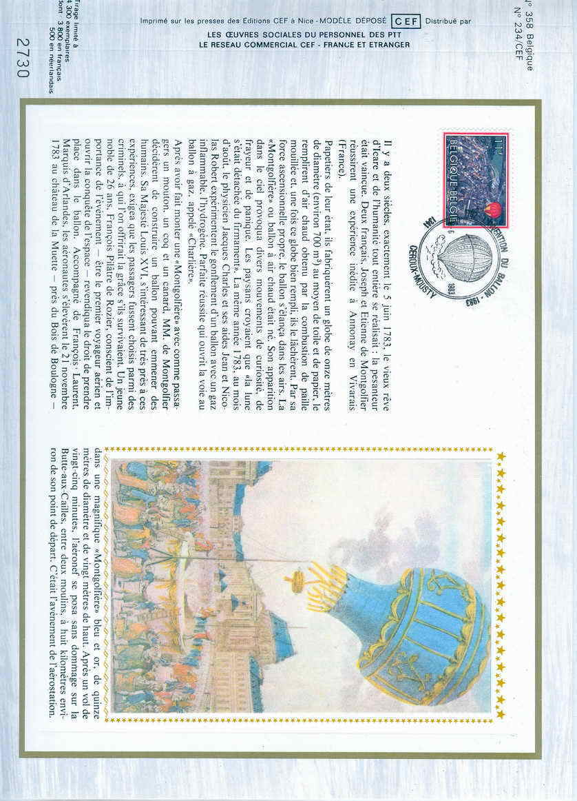 MONGOLFIERES FEUILLET SOUVENIR OFFICIEL BELGIQUE200 ANS DE L´INVENTION DU BALLON - Fesselballons