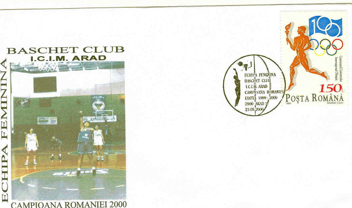 BASKET BALL OBLITERATION TEMPORAIRE DE ROUMANIE 2000 CLUB DE ARAD CHAMPION DE ROUMANIE BASKET FEMIMIN - Basketball