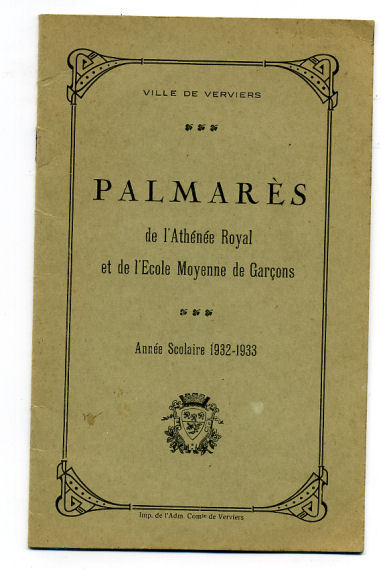 Verviers, établissements Scolaires, 1932 1933 - Programmes