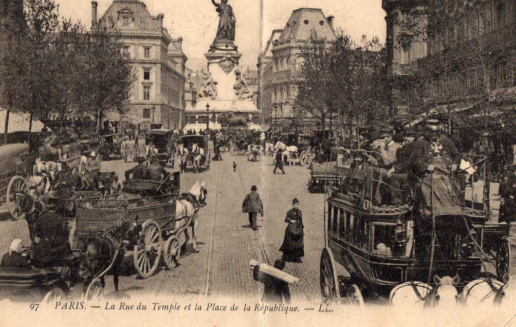 75 PARIS III Rue Du Temple, Place De La République, Animée, Tramway à Impériale, Ed LL 97, 190? - Paris (03)