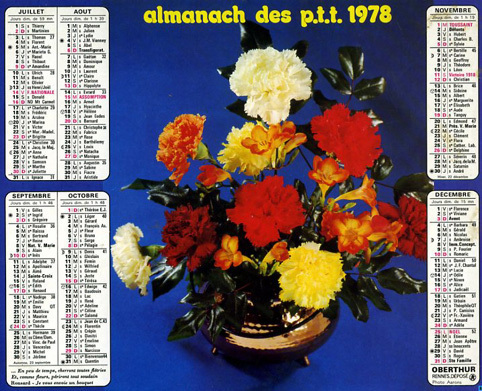 Calendrier-Almanach, 1978, OISE, Illustration : BOUQUETS FLORAUX (OBERTHUR)) - Tamaño Grande : 1971-80