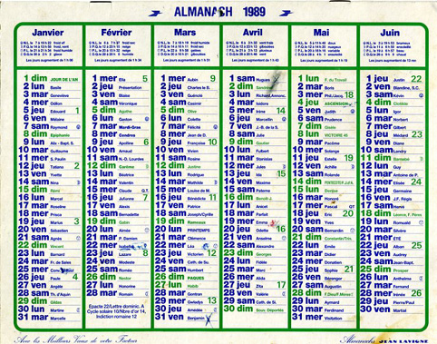 Calendrier-Almanach, 1989, Edit. J Lavigne - Big : 1981-90