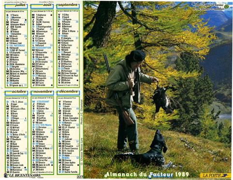 Calendrier-Almanach, 1989, Illustrations SCENES DE PECHE Et CHASSE. Avec Poster Central De MADONNA (OLLIER). - Grand Format : 1981-90