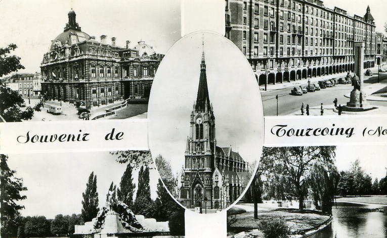 TOURCOING (Nord)  Souvenir De...    (carte Noir Et Blanc Ayant Voyagé En 1958) - Tourcoing