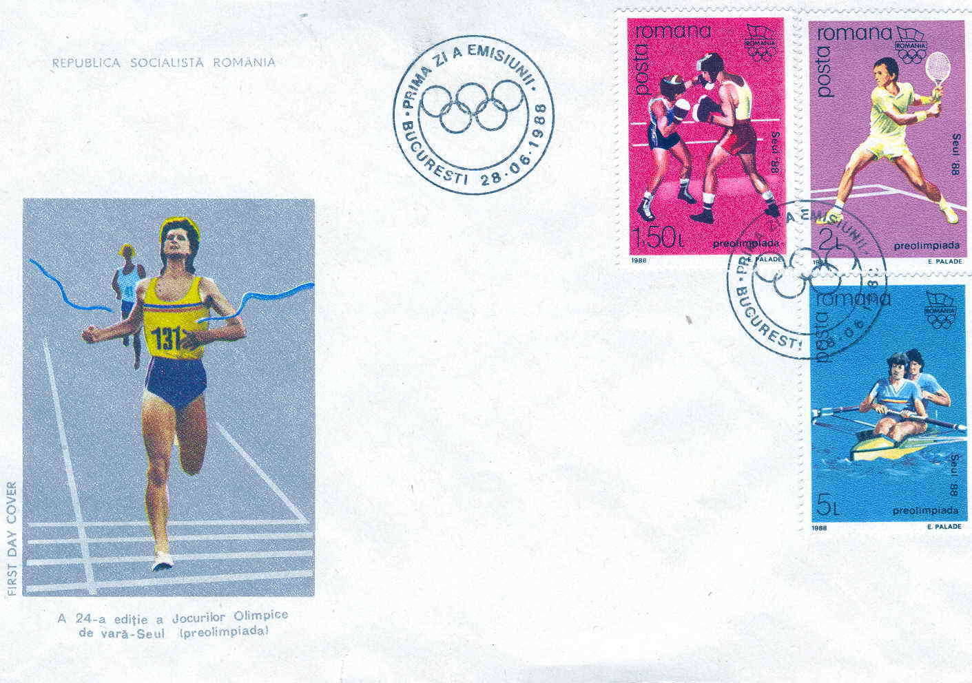 TENNIS FDC ROUMANIE 1988 JEUX OLYMPIQUES DE SEOUL TENNIS, AVIRON ET BOXE - Ete 1988: Séoul