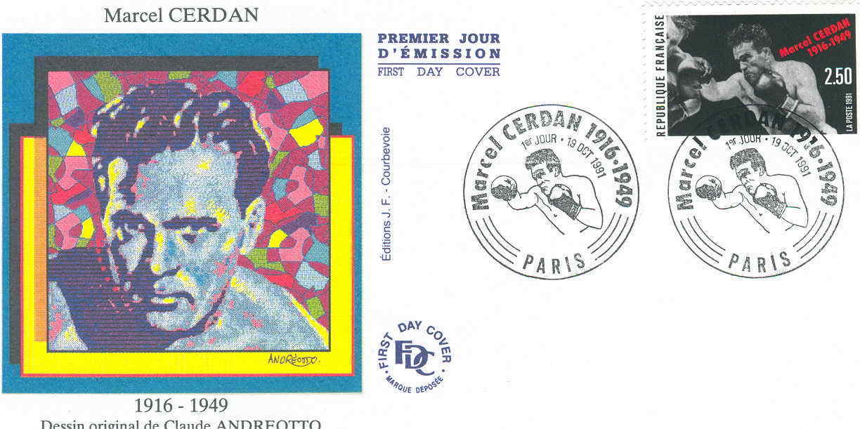 BOXE FDC FRANCE 1991 75 ANS DE LA NAISSANCE DE MARCEL CERDAN - Boksen