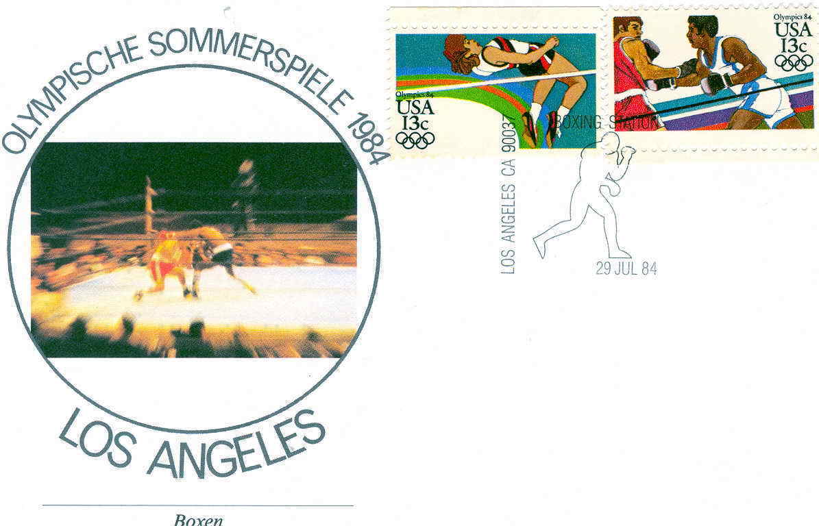 BOXE FDC USA 1984 JEUX OLYMPIQUES DE LOS ANGELES BOXE ET SAUTE EN HAUTEUR - Boxen