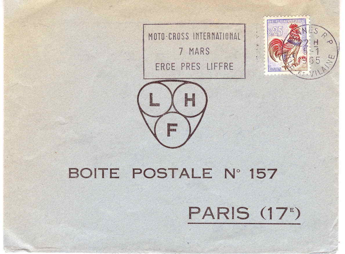 MOTO OBLITERATION TEMPORAIRE FRANCE 1965 LIFFRE MOTO CROSS INTERNATIONAL DE LIFFRE - Motorbikes