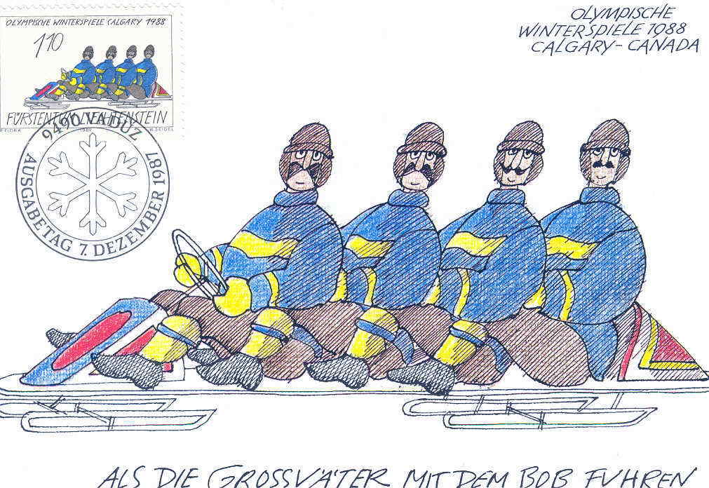 BOBSLEIGH 1987 CARTE MAXIMUM LIECHTENSTEIN JEUX OLYMPIQUES DE CALGARY - Hiver