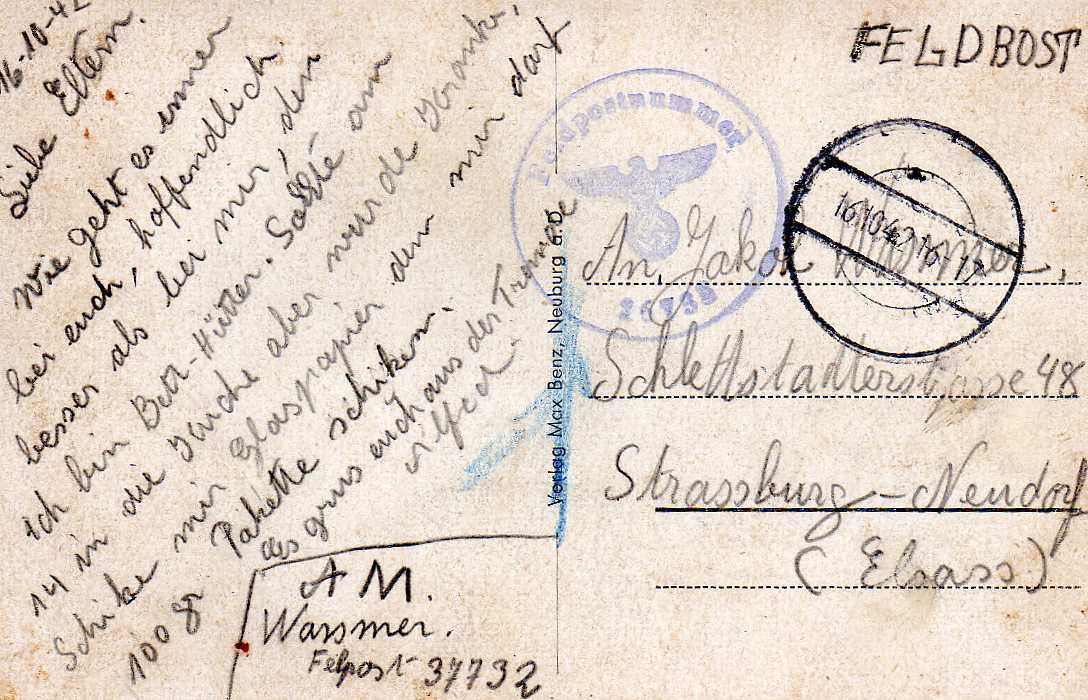 ALL NEUBURG A. D. DONAU Cachet Feldpost 26738, 1942 - Neuburg